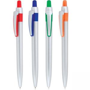 Сребристо сива химикалка с четири цветови варианта клипс