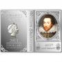 Сребърна монета Великите творци - Уилям Шекспир, 1 oz,проба 999/1000, с частично цветно покритие