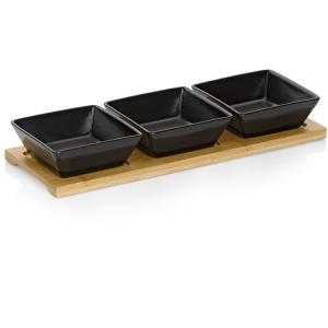 KELA Комплект 3 бр. черни квадратни порцеланови купички със стойка “Philipa“