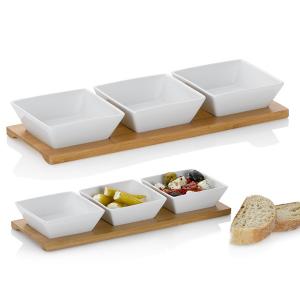 KELA Комплект 3 бр. бели квадратни порцеланови купички със стойка “Philipa“