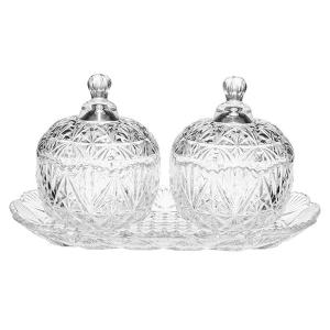 WINTERIA Сет от два стъклени канистъра с капак и поднос