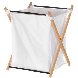 4LIVING Сгъваем кош за пране с бамбукова рамка - бял