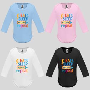 Бебешко боди с надпис - EAT, SLEEP, BE CUTE, REPEAT