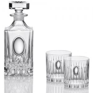 Сервиз от Бутилка и две чаши от кристал с инкрустирано сребро