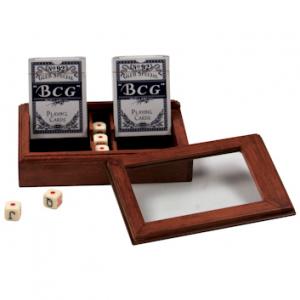 Комплект за покер в дървена кутия - 2 тестета карти и зарове