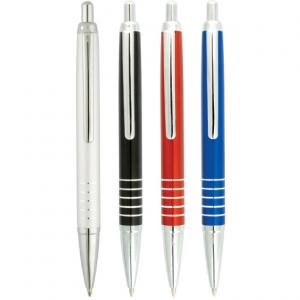 Четири цвята химикалка със сребристи части по тялото