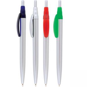 Сребристо бели химикалки с цветен пластмасов клипс