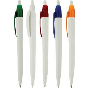 Бяла химикалка в пет цветови варианта клипс