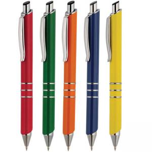 Шест цвята химикалка с метални пръстени и клипс