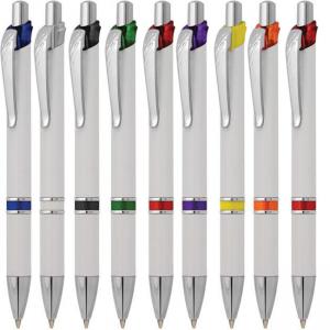 Четири вида бяла пластмасова химикалка с цветни пръстени