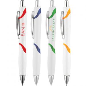 Бяла химикалка с цветна украса четири вида
