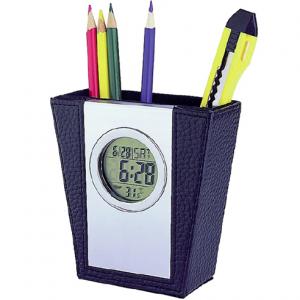 Поставка за химикалки - часовник, лилав цвят