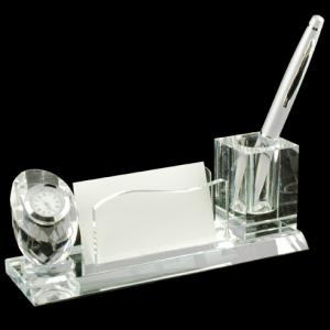 Поставка за бюро с часовник за визитки и химикалки