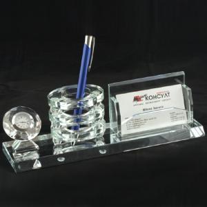 Стъклена поставка за визитки и химикалки