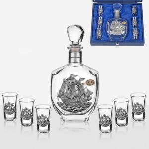 Сет бутилка + 6 чаши с кораб