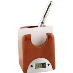 Поставка за химикалки и визитки с часовник