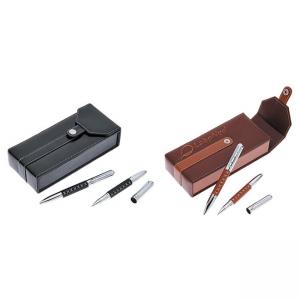 Метална химикалка и ролер в кожена кутия