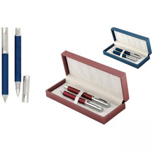 Метална химикалка и ролер в кожена кутия