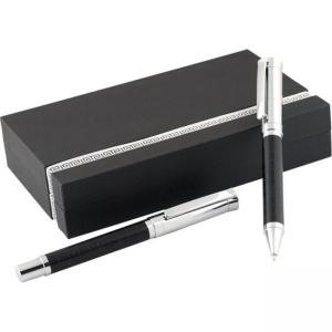 Метална химикалка и ролер в картонена кутия