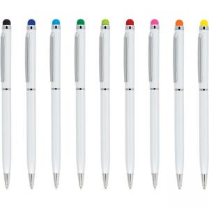 Бяла химикалка с цветен стилус