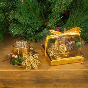 Свещник в комплект със свещ злато