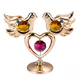 Две гълъбчета и сърце с кристали на Swarovski