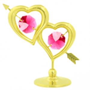 Две сърца злато с кристали на Swarovski