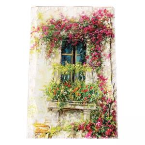 Картина върху врачански камък - 13x18 cm - балкон с цветя