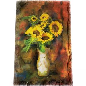 Картина върху врачански камък - 13x18 см - слънчогледи