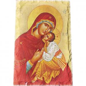 Картина върху врачански камък - 13x18 см - икона Дева Мария и Младенеца