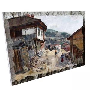 Картина върху врачански камък - 13x18 см - картина Село