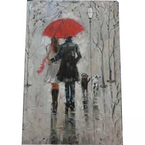 Картина върху врачански камък - 20x30 см - Разходка под дъжда