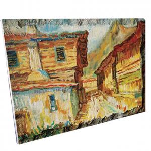 Картина върху врачански камък - 30x45 см - картина Старинни къщи