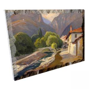 Картина върху врачански камък - 30x45 см - картина Село