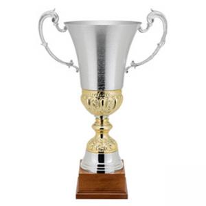 Луксозна спортна купа, сребърно покритие със златни елементи - височина 65 см