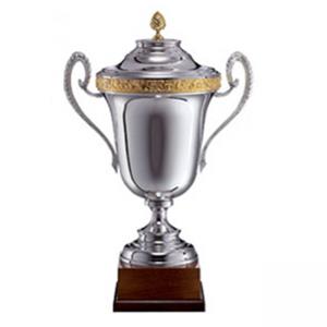 Луксозна спортна купа, сребърно покритие със златни елементи - височина 58 см