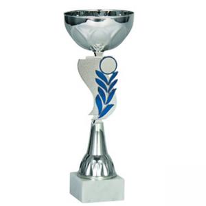 Стандартна спортна купа, сребърно покритие със син елемент - височина 21.5 см