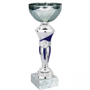 Стандартна спортна купа, сребърно покритие със син елемент - височина 32 см