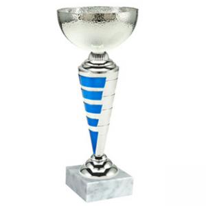 Стандартна спортна купа, сребърно покритие със син елемент - височина на купата 25 см