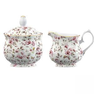 Комплект с флорален мотив - захарница и каничка