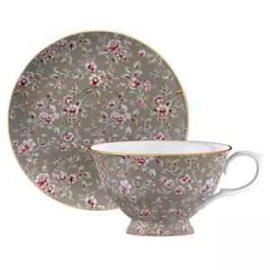 Чаша за чай с чинийка, флорален мотив