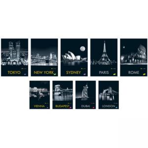 Тетрадка формат A4 твърда корица мат/UV Cities by night, 96 листа с редове, 80 г/м2