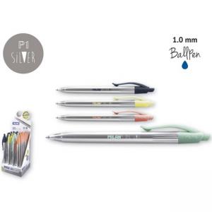 Химикалка автоматична, P1 Silver, 1.0 мм, 4 цвята, синьопишеща