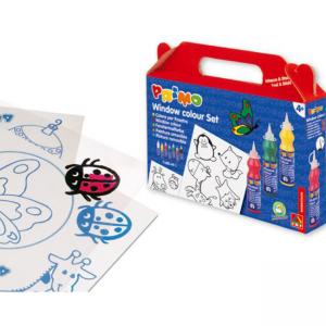 Комплект за рисуване на стъкло, 6+1 цвята, 80 мл и шаблони