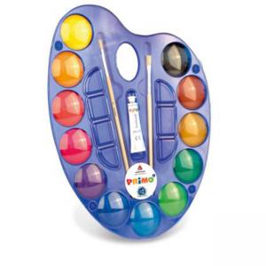 Акварел 12 цвята в палитра, Ø 44 мм, бяла тубичка, 2 четки