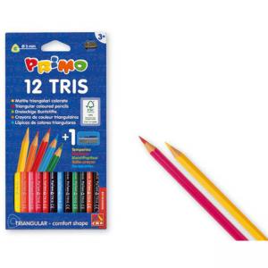 Моливи 12 цвята, Tris+острилка, триъгълни, Ø 3 мм графит