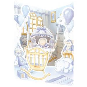Поздравителна картичка за новородено - момче Baby Boy Crib, Swing Card
