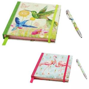 Луксозен комплект, бележник с ластик и химикалка Hummingbirds, размер 17.5х22х3 см
