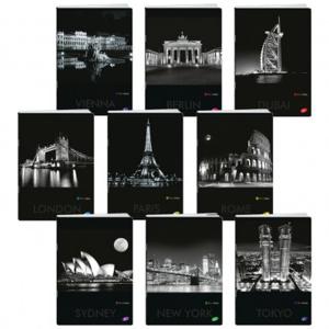 Тетрадка, формат A4 мат/UV Cities by night, 60+2 листа с редове, 70 г/м2