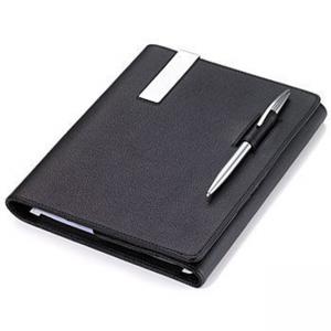 Кожена папка, формат A5 с тефтер и химикалка TROIKA - MIDNIGHT